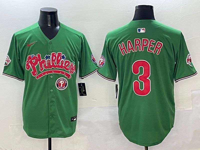 Men Philadelphia Phillies #3 Harper Green Fourth generation Joint Name Nike 2025 MLB Jersey style 8
